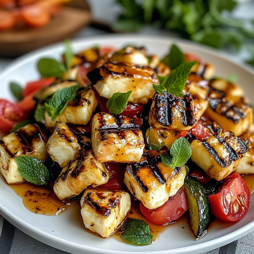 Grilled halloumi with summer vegetables
