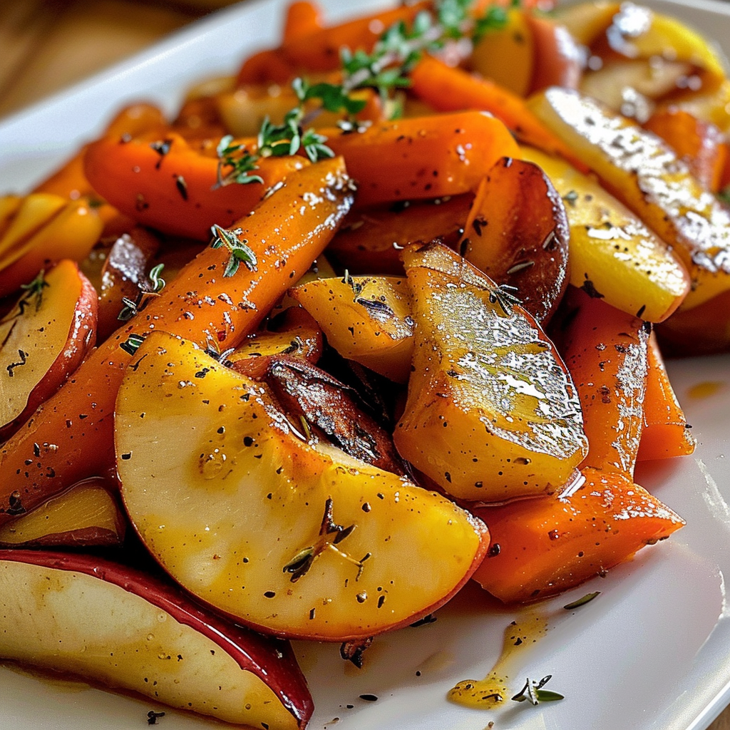 Maple Dijon Roasted Apples & Carrots