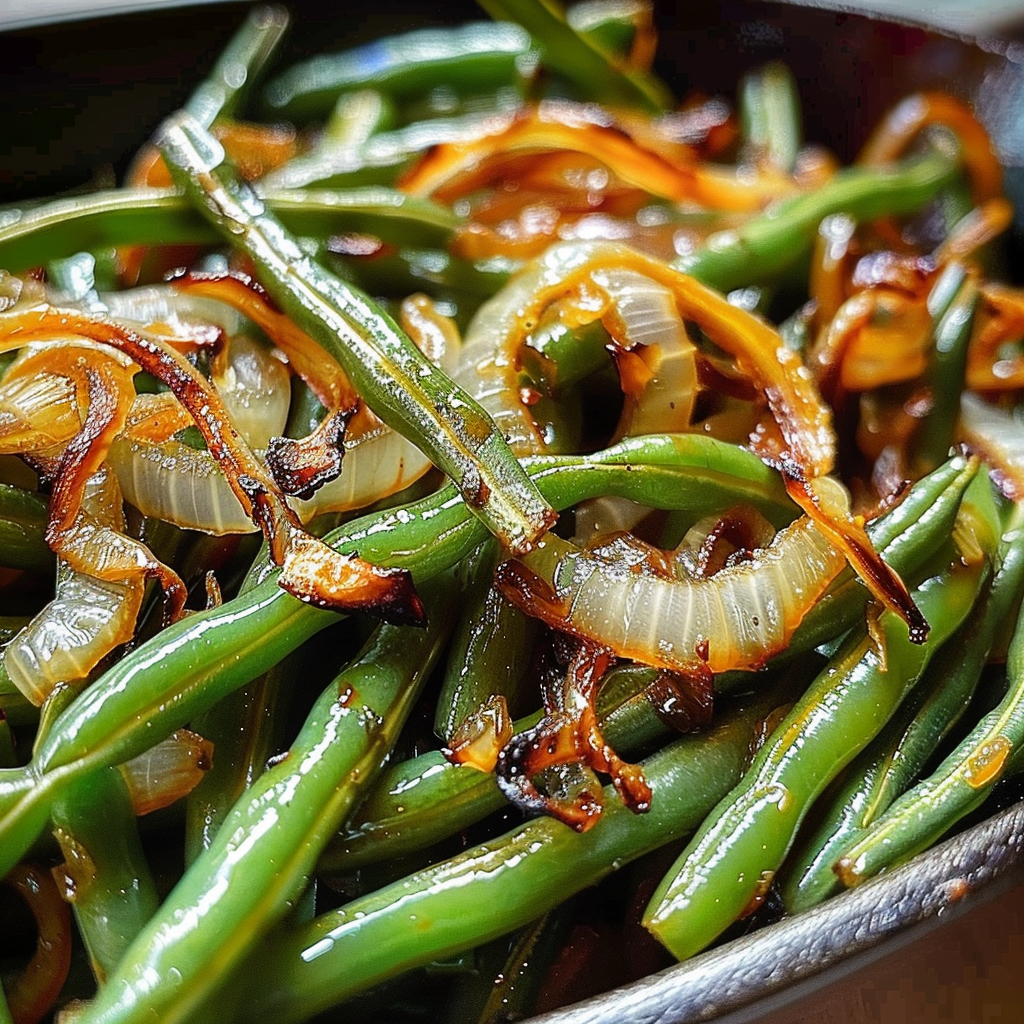 Roasted Green Beans with Caramelized Onions
