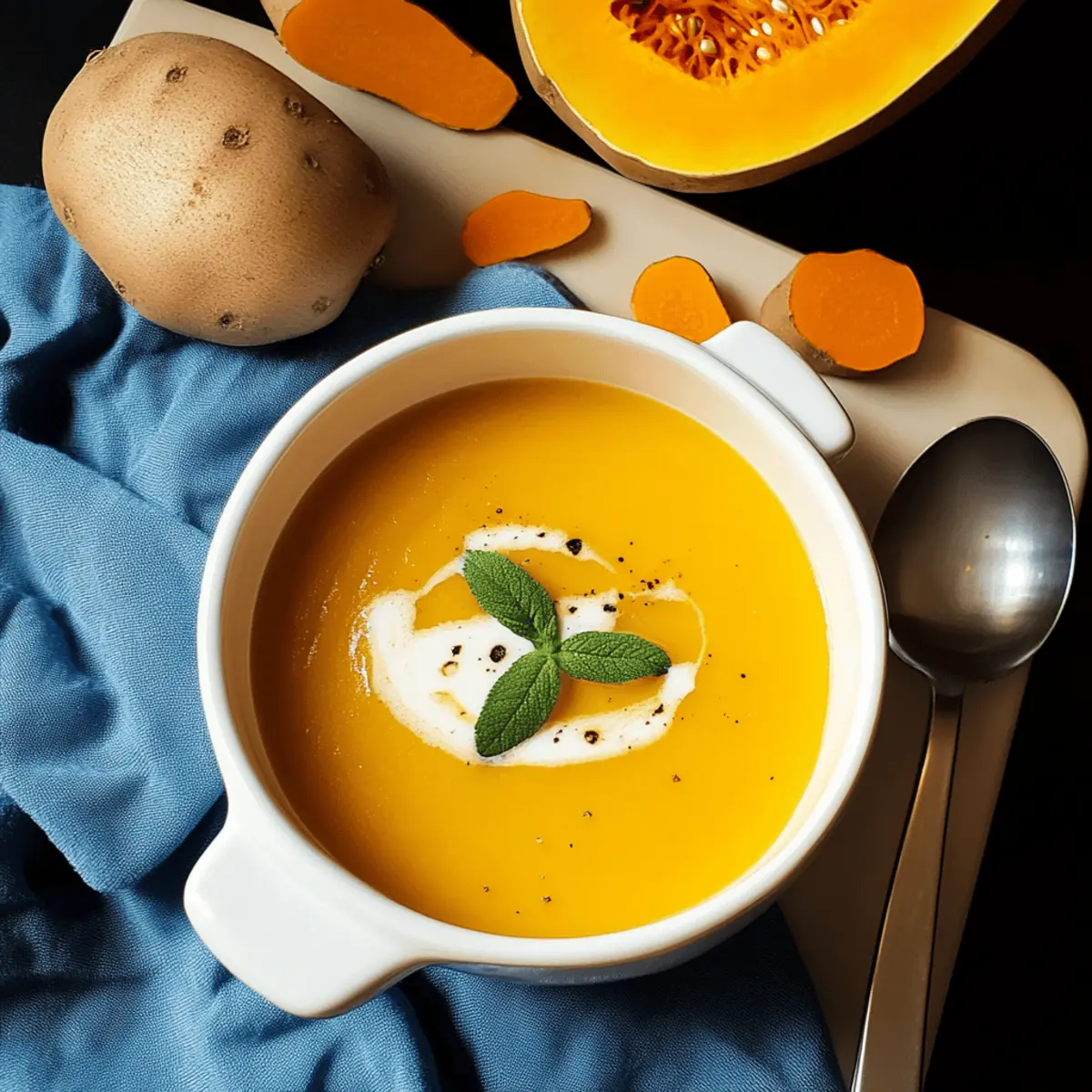 Roasted Butternut Squash Sweet Potato and Carrot Soup